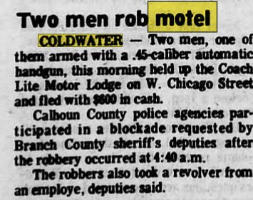 Chester Motel (Econolodge) - Jan 1976 Robbery